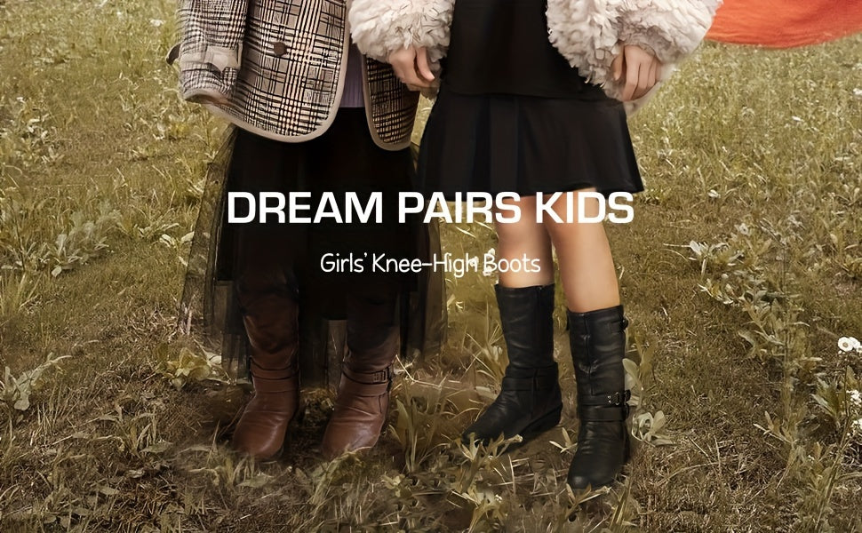 DREAM PAIRS KIDS Girls Fashion Comfortable Buckle Zipper Knee High Winter Boots